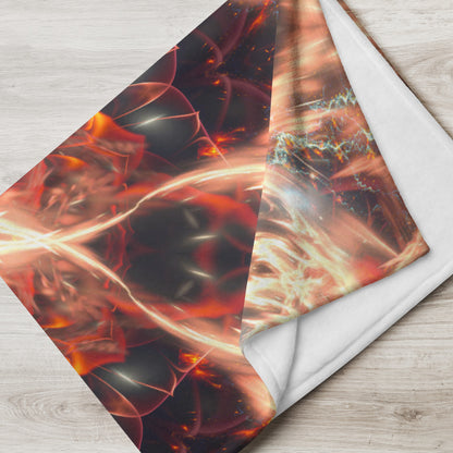 Muladhara root chakra mandala throw blanket spread across a bed as a decorative accent in a bedroom setting.