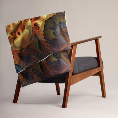 Totem Sun fractal mandala throw blanket wrapped around shoulders as a cozy wearable wrap.