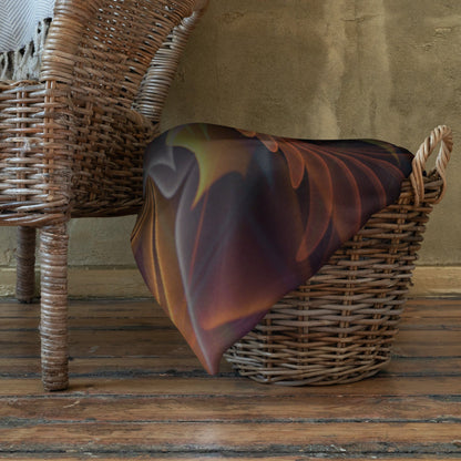 Totem Sun fractal mandala throw blanket layered on a bed alongside pillows in a styled bedroom.