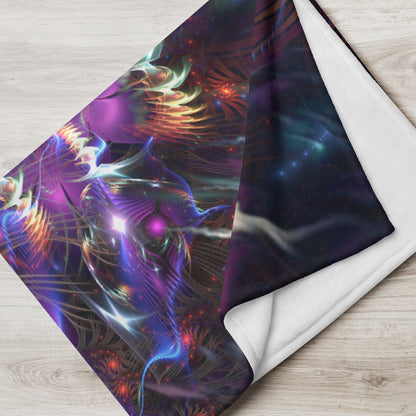 Lifestyle photo of the Dragon Heart mandala throw blanket in a home setting.