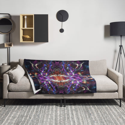The Dragon Heart mandala throw blanket draped in a home lifestyle setting.