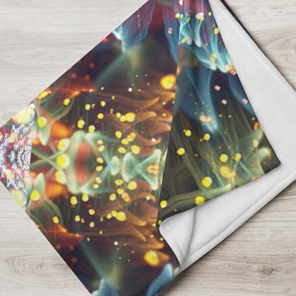 Lifestyle photo of the Kaleidobloom fractal mandala throw blanket in a home setting.