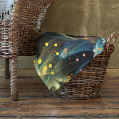 The Kaleidobloom fractal mandala throw blanket styled in a cozy living room setting.
