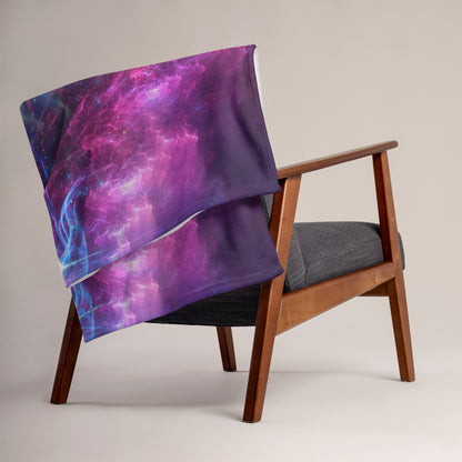 The Angelic Force fractal portal throw blanket shown draped over furniture at home.