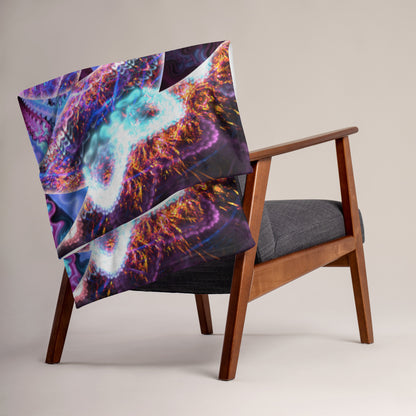 Lifestyle photo of the Flower of Life fractal mandala throw blanket in a home setting.