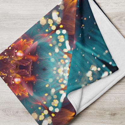 Lifestyle photo of the Reaching for Light floral mandala throw blanket in a home setting.