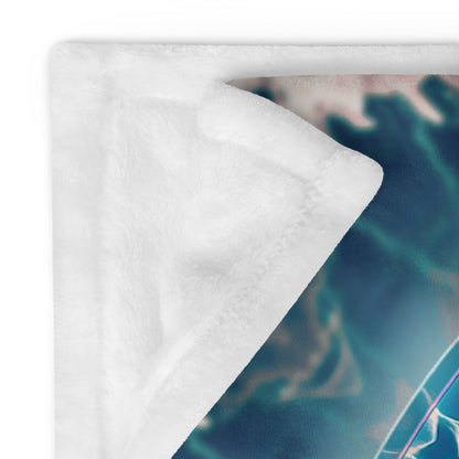 Close-up of the "Triple Goddess" throw blanket's folded corner, showing the plush white backing