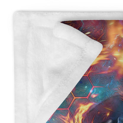 Close-up of "The Wanderers" throw blanket's folded corner, showing the plush white backing