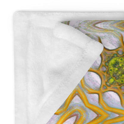 Close-up of the "Activation Initiated" throw blanket's folded corner, showing the plush white backing