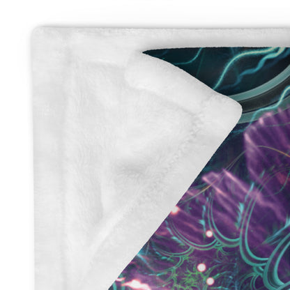 Close-up of the fabric and print detail on the Nectar hummingbird spirit animal throw blanket.