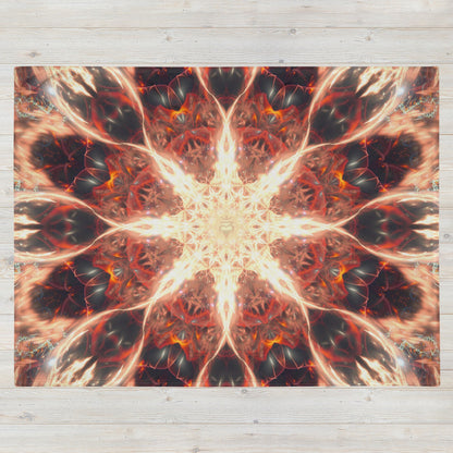 Flat front view of the Muladhara root chakra mandala throw blanket showing the full mandala print centered on the fabric.