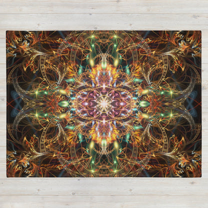 Front view of the folded Sigil of Valor mandala throw blanket showing the full print.