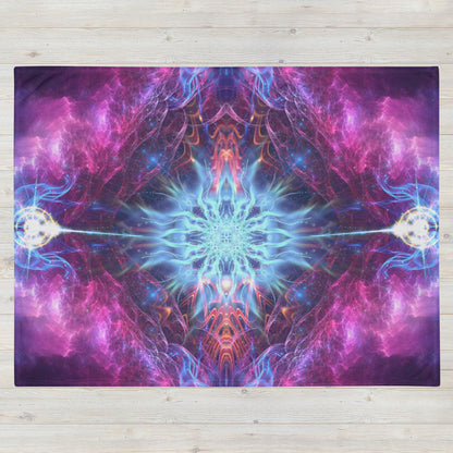Front view of the folded Angelic Force fractal portal throw blanket showing the full print.