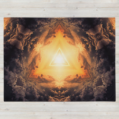 "Adieu" visionary art throw blanket laid flat, printed side facing up.