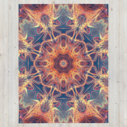 "Aquatic Rays" fractal mandala throw blanket laid flat, printed side facing up.