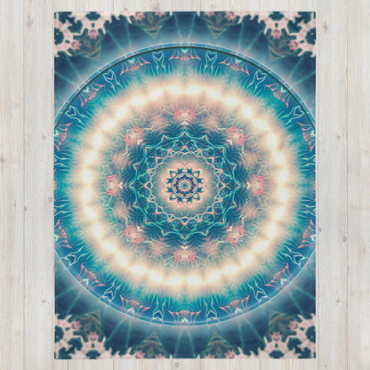 The "Triple Goddess" throw blanket laid flat, showing the full printed design