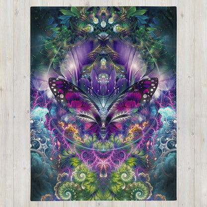 The "Emergence" throw blanket laid flat, showing the full printed design