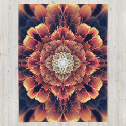 "Mandala Bloom" flower mandala throw blanket laid flat, printed side facing up.