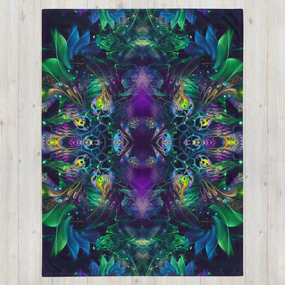 "Awakened" throw blanket flat lay showing the floral mandala print in full.