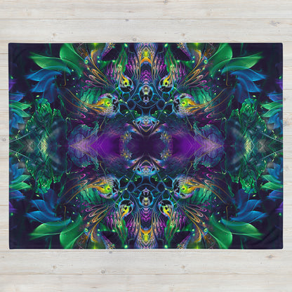 "Awakened" floral mandala throw blanket laid flat, printed side facing up.