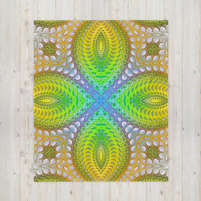 Front view of the "Activation Initiated" throw blanket print laid flat on the floor