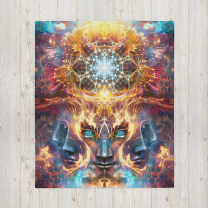 Front view of "The Wanderers" throw blanket print laid flat on the floor