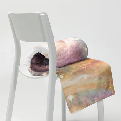 The "Celestial Vibrations" throw blanket styled on a couch in a living room